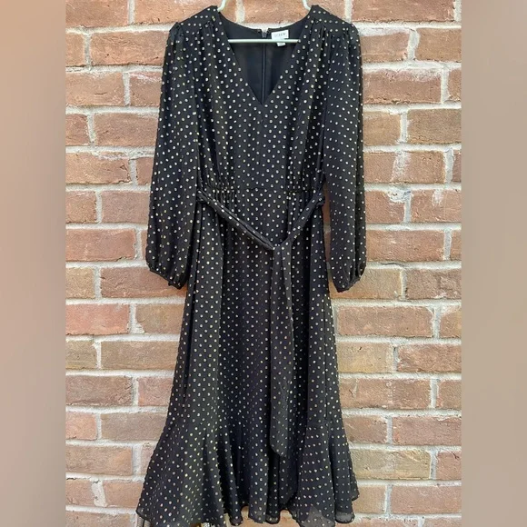 J.Crew Black and Gold Polka Dots Midi Dress - Picture 5 of 9